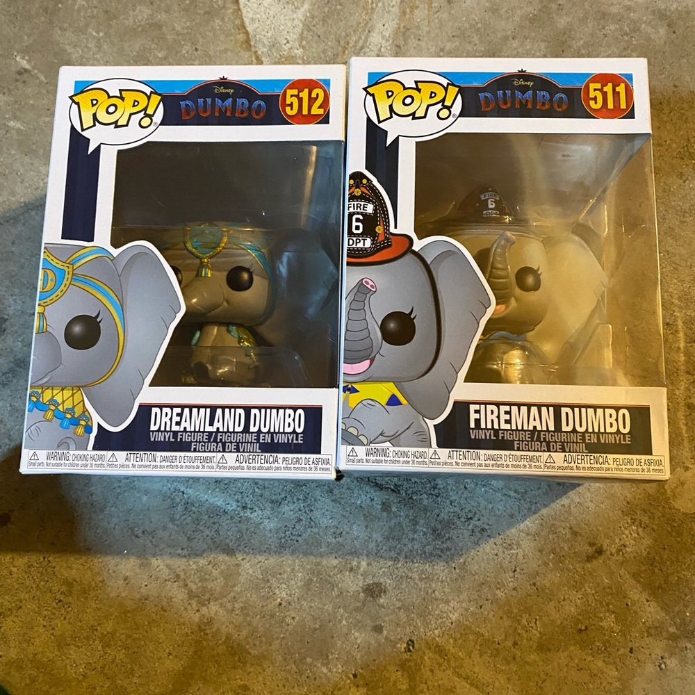 Funko Pop Dreamland and Fireman Dumbo Figures